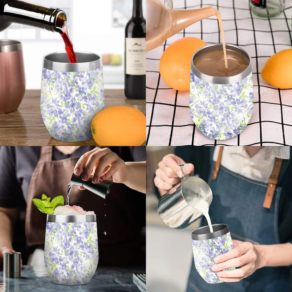 Vacuum Blue U Lid, 12oz Wine Shape Cup Hidove Eggshell 304 Tumbler Layer Stainless Floral with Double Green Pattern Insulated Belly Insulation Cups Big with Cup Cups, Cup Steel