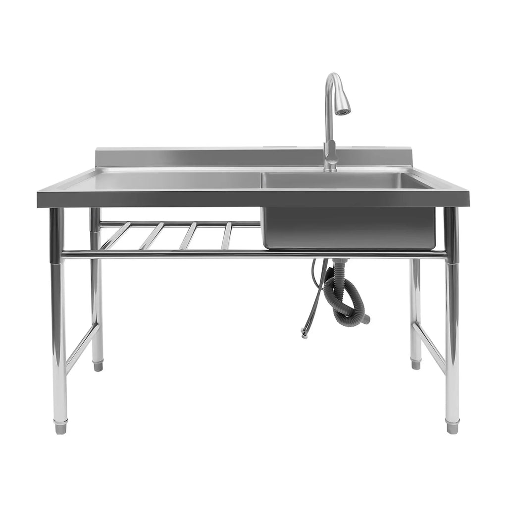 Freestanding Restaurant Washing & w/Catering Stainless Pull-Out Faucet Steel Compartment Kitchen Sink, Table Prep & 1 Basin Sink Utility Commercial Drainpipe Hand Aiqidi 47"
