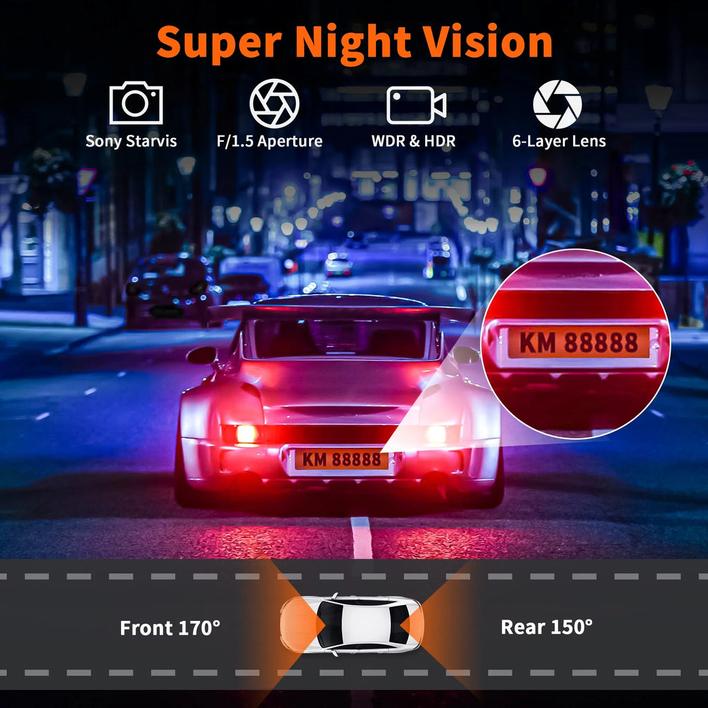 Dash Rear NEXPOW Wide Support Capacitor, GPS, Screen, 4K 1.47" 24H Car Parking WDR, IPS Angle, Vision, Super with Dash Camera Night Mode, Max Cam, with Cam 128GB Built-in 170° Front and