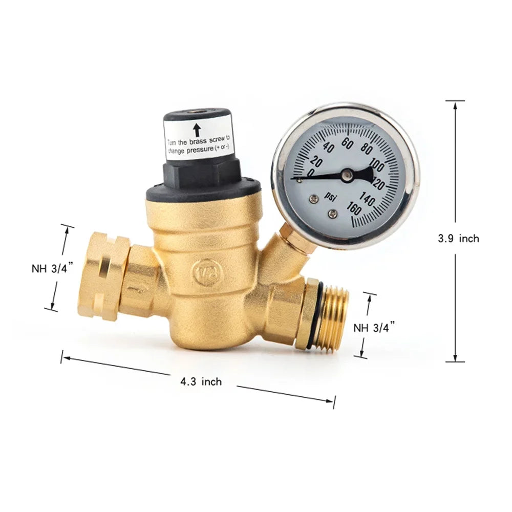 RV Inlet with Lead-Free Travel Ideal Pressure Gauge and 0-160PSI Adjustable for Water Valve Screened Filter, and Regulator Brass, Trailers -