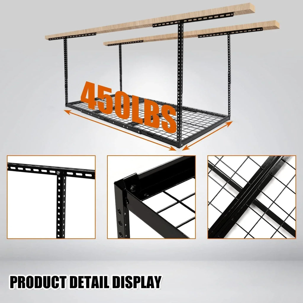 Steel Ceiling Adjustable Rack Organization Garage Black Storage Overhead Racks 3X6 Garage Storage Shelf Ceiling Mounted