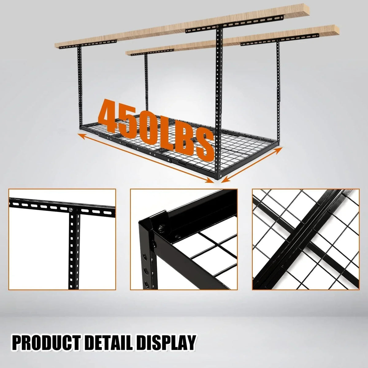 Steel Ceiling Adjustable Rack Organization Garage Black Storage Overhead Racks 3X6 Garage Storage Shelf Ceiling Mounted