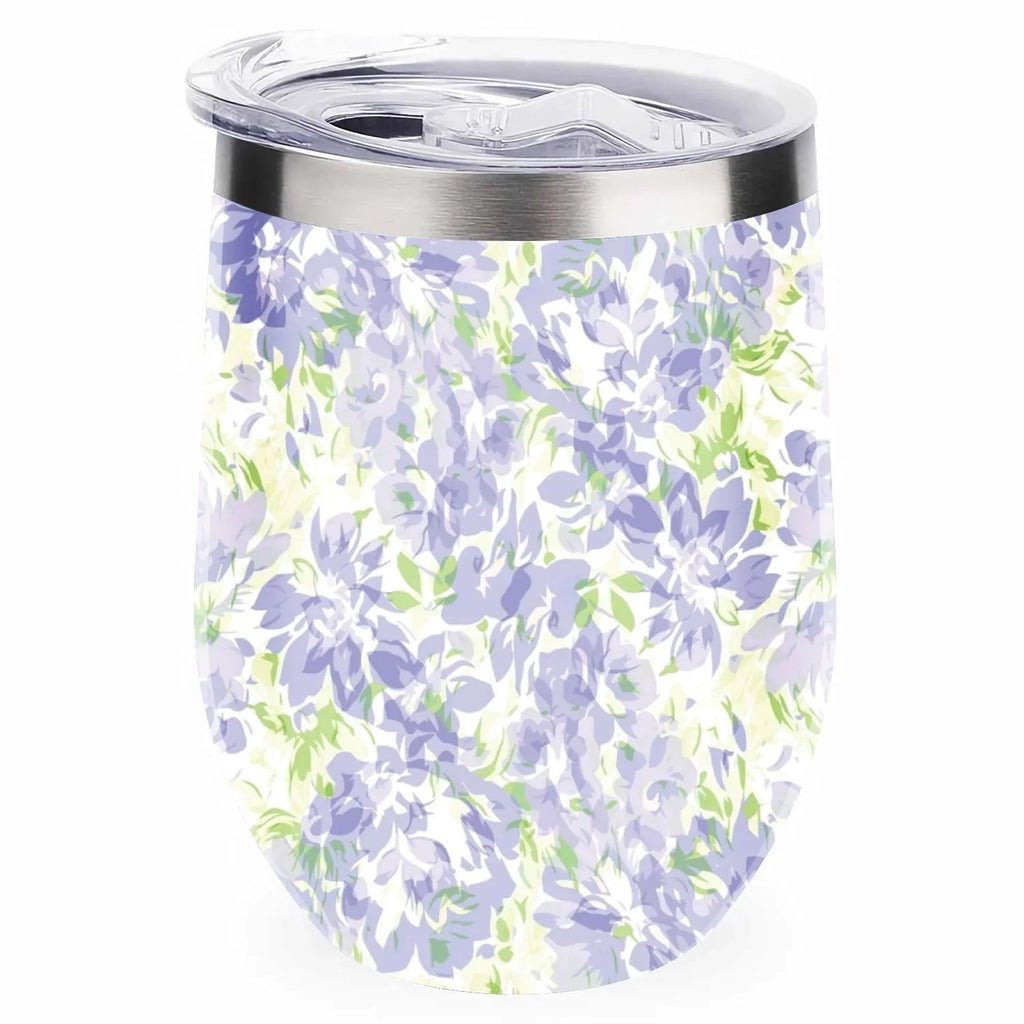 Vacuum Blue U Lid, 12oz Wine Shape Cup Hidove Eggshell 304 Tumbler Layer Stainless Floral with Double Green Pattern Insulated Belly Insulation Cups Big with Cup Cups, Cup Steel