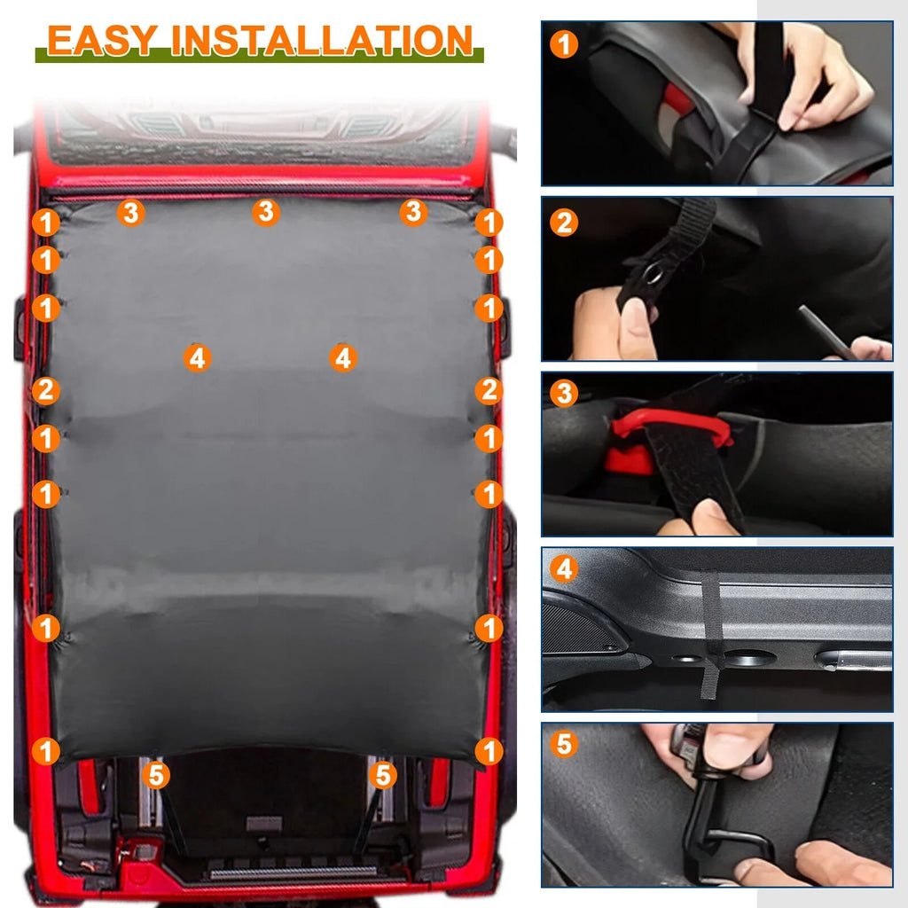 2007-2017 Top for Roof Cover Soft JK 2-Door Extended Top Leather Top Wrangler Bikini Anti-UV PU Jeep Black