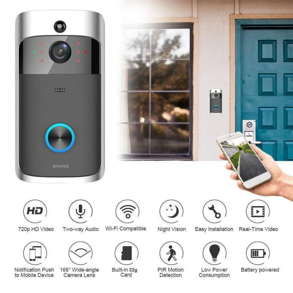 Doorbell Security System Record Camera IR Smart WiFi Video Visual Wireless Bell-Black