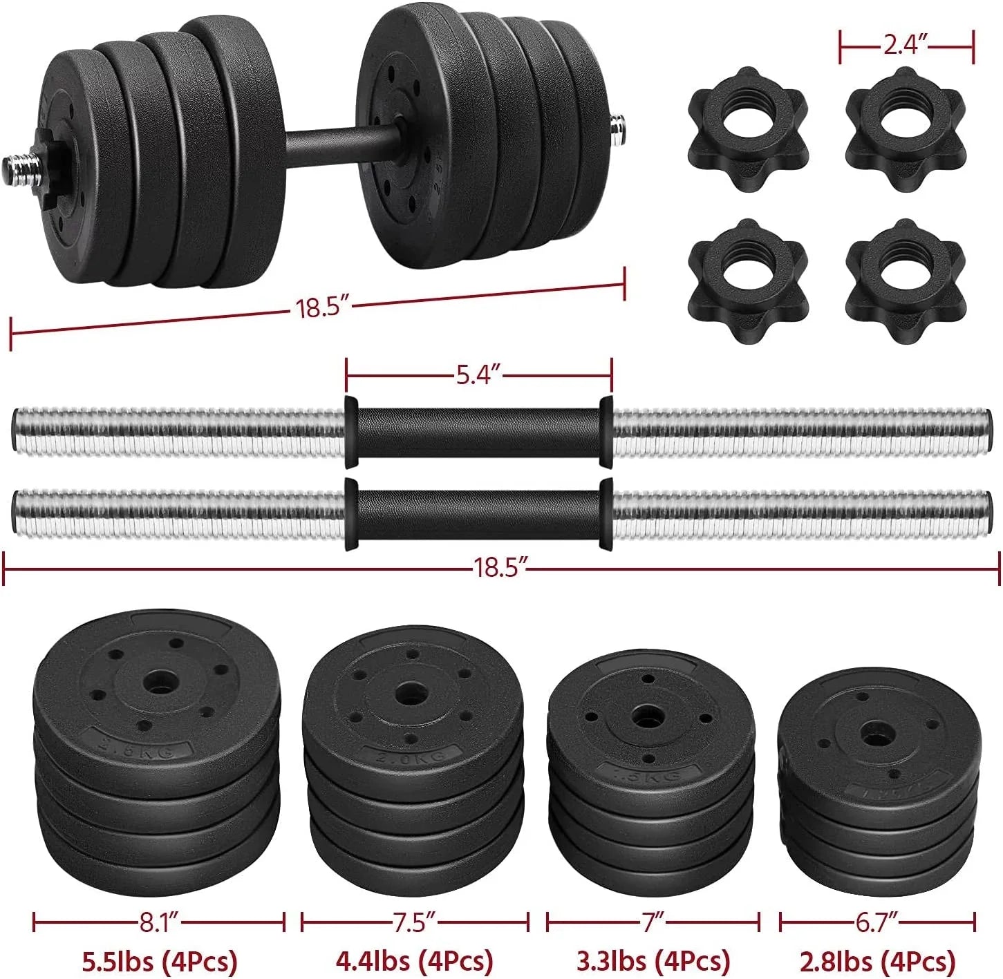 Gym/home Training Cap and Dumbbell Set, Fitness Workout Plates Weight Men Body for Strength 66LB Barbell Women Adjustable