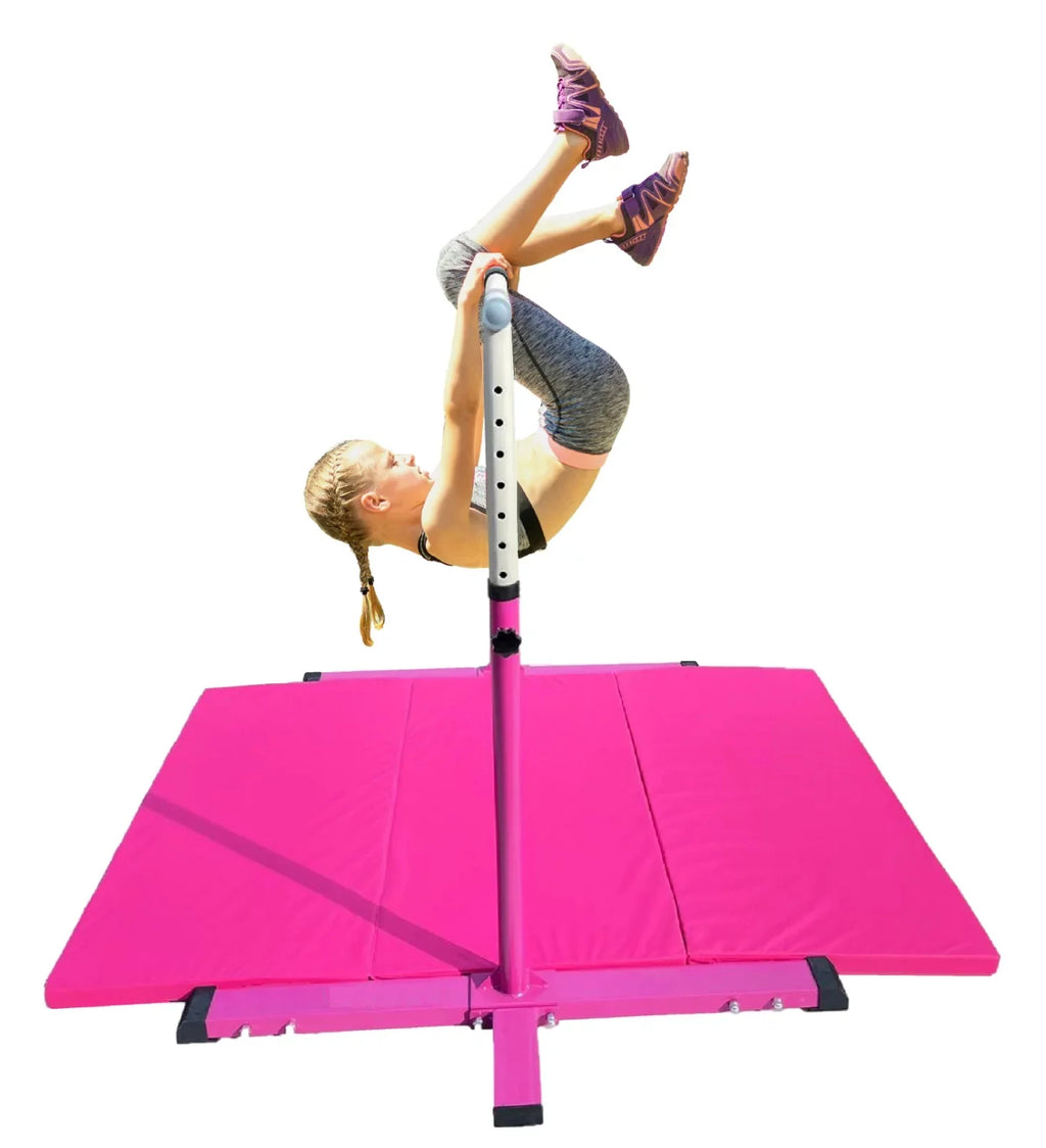 and 3 Bar for Junior Horizontal Bar Mat Bar, Handrail, Cushioned Expandable to FT Athletic Gymnastics Bar 5 6’x4’ Bar Kids Training Gymnastic with Pink Height Adjustable Kip Gymnasts for Gymnastics