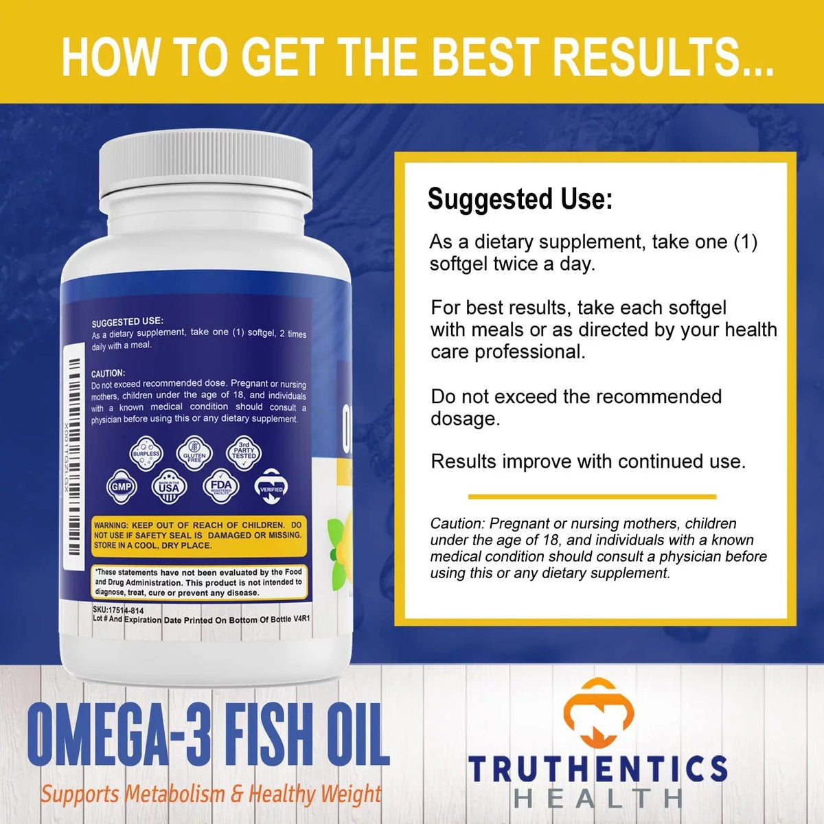 3 Truthentics Omega (2 Burpless Pack) - Pure 3 mg Omega 2400 Fish EPA - Sea-Harvested DHA Acids Oil Strength Fish Triple 120 100% Oil Softgels - - Fatty High Lemon Flavor