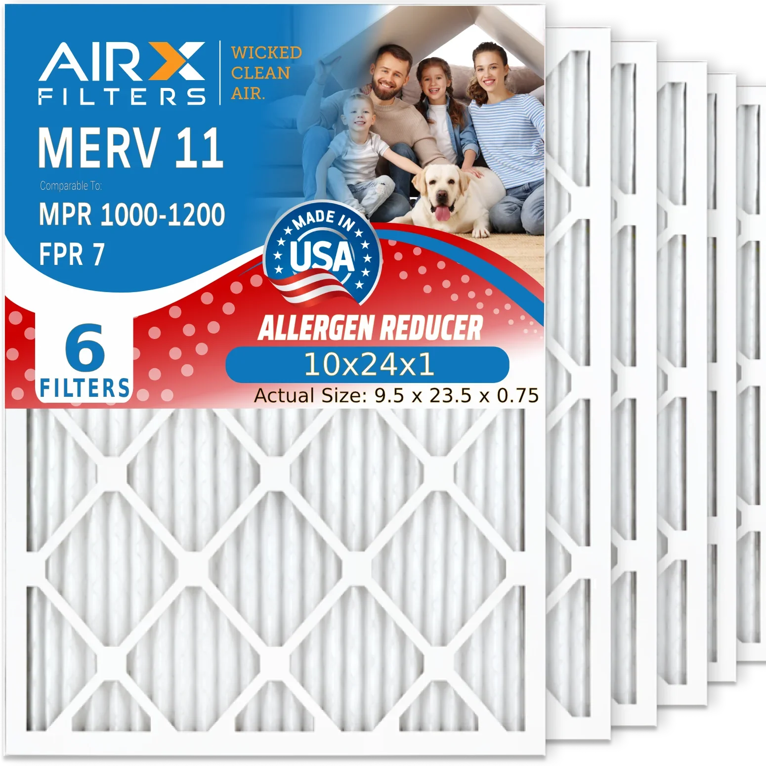 by 6 MERV MPR FPR WICKED 11 USA Air & CLEAN 1200 Furnace 10x24x1 Premium Pleated FILTERS Electrostatic Filter 10x24x1 Conditioner Filters Made 1000, Pack to Comparable Filter AIR. AIRX Air MPR 7 HVAC