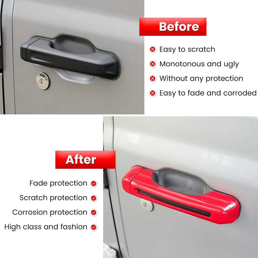 JL 4-Door Rubicon (Red Handle 5PCS) for Door Trim+Tailgate E-cowlboy Wrangler Cover Jeep 2018-2022 JT Handle 2-Door Gladiator Unlimited & Sports Freedom JLU Sahara Inserts Cover Accessories Exterior
