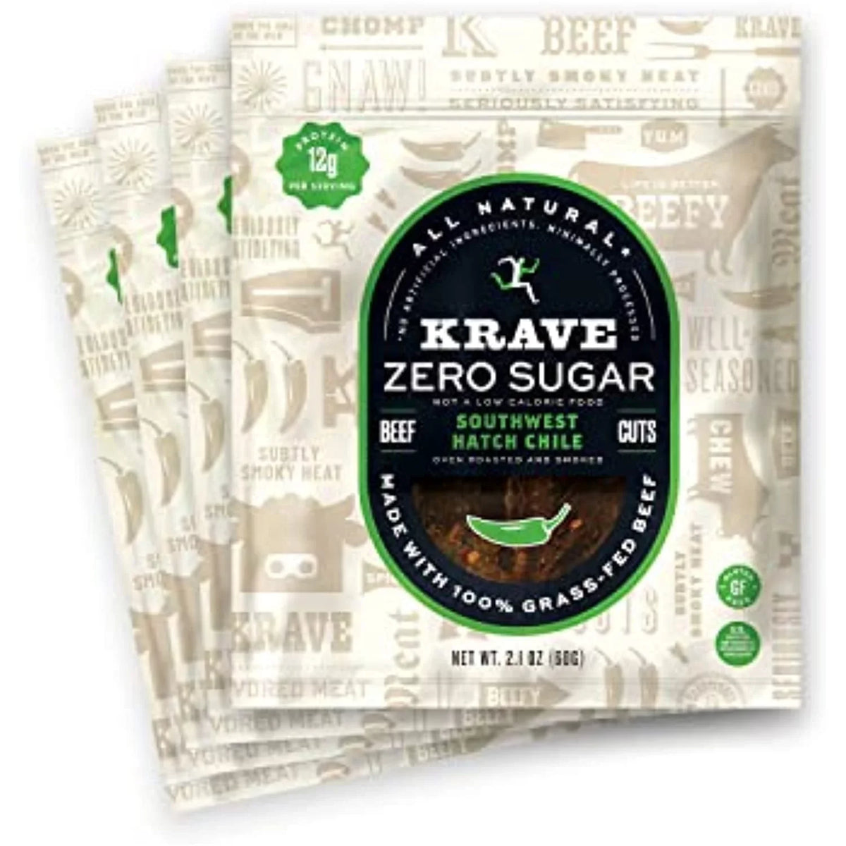 Bags Ingredients, Grass-Fed Protein, No Krave Pack) 2.1 Southwest Oz Beef, Zero Sugar, (4 Artificial Hatch Gluten-Free, Chile 12G Jerky, Nitrates No Beef 100% -
