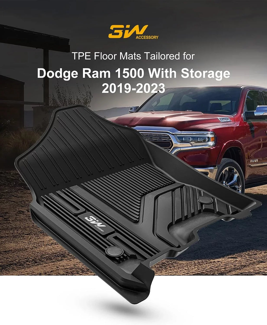 Under-Seat for Dodge Set Liners Factory Liner Mats Bucket Fit All Seat, 3W Car Storage 1500 Floor Floor Crew Rear Cab Mats Weather 2019-2023 with Car Ram Full