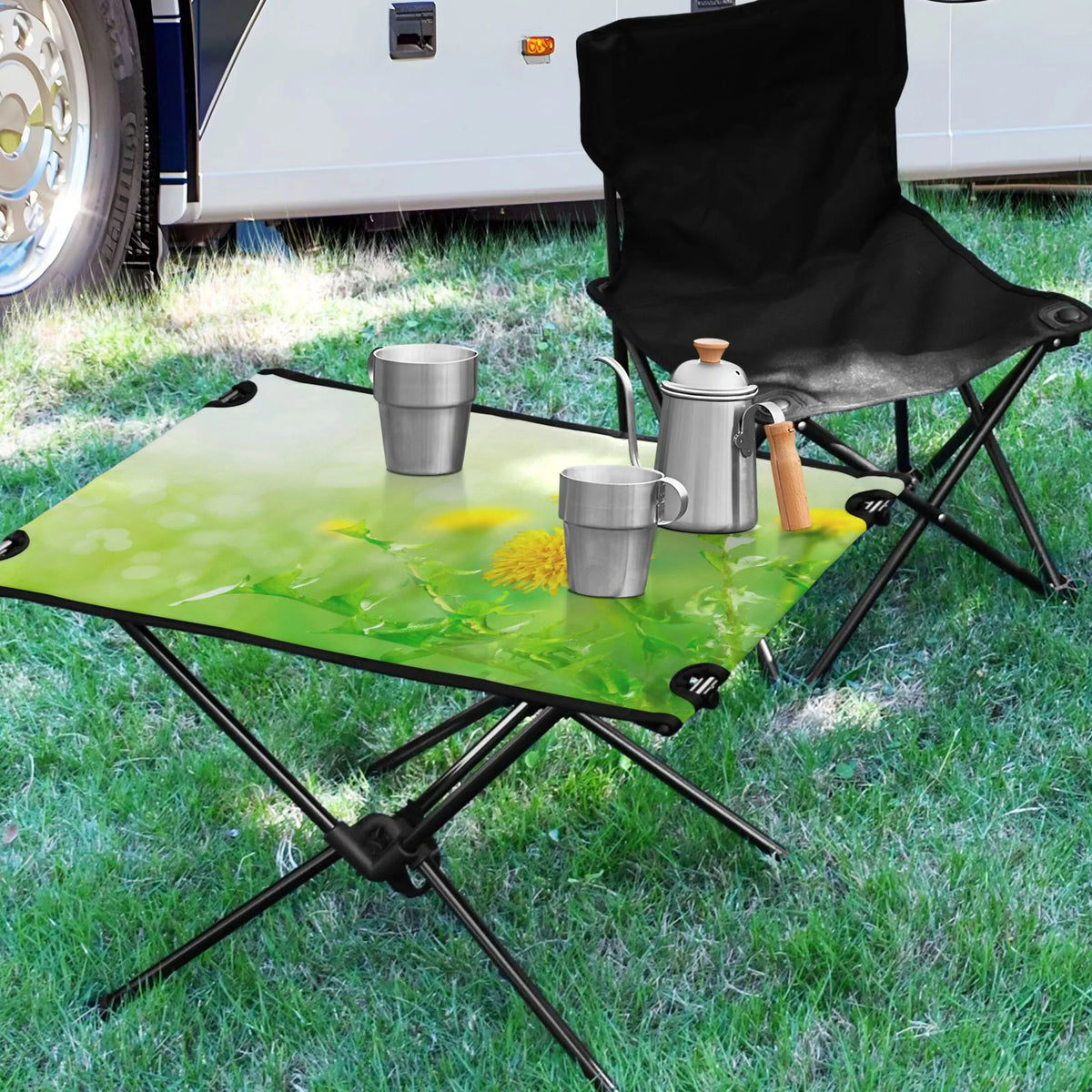 Folding Picnic Fishing Travel Outdoor with Flowers Bag Camping Compact Table Table BBQ Green Table Spring Portable Storage for Beach