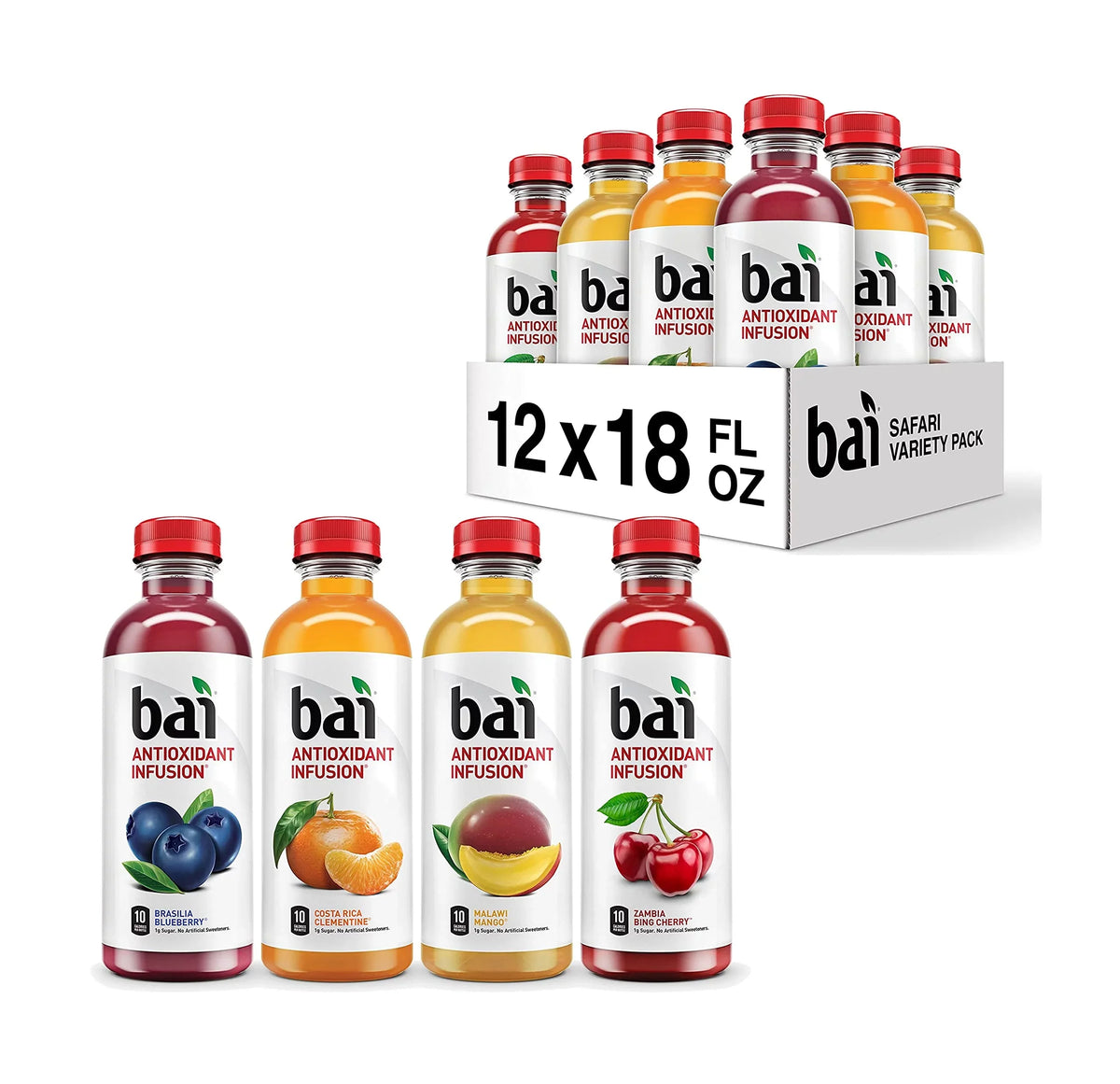 Cherry,18 Zambia Malawi Brasilia (Pack Infused Clementine, Oz Bing Water, Pack, Bottles 3 of Antioxidant of 12) Rica Mango, Costa Safari Variety Fl Flavored Blueberry, Drinks, Each Bai
