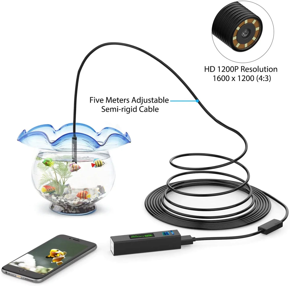 Borescope LED (5 Inspection Endoscope Light HD Camera PC Metes,16.5 for 1200P Ipad iPhone 8 FT) Table Smartphone Camera Wireless Snake WiFi Android Cable Rigid with Pancellent