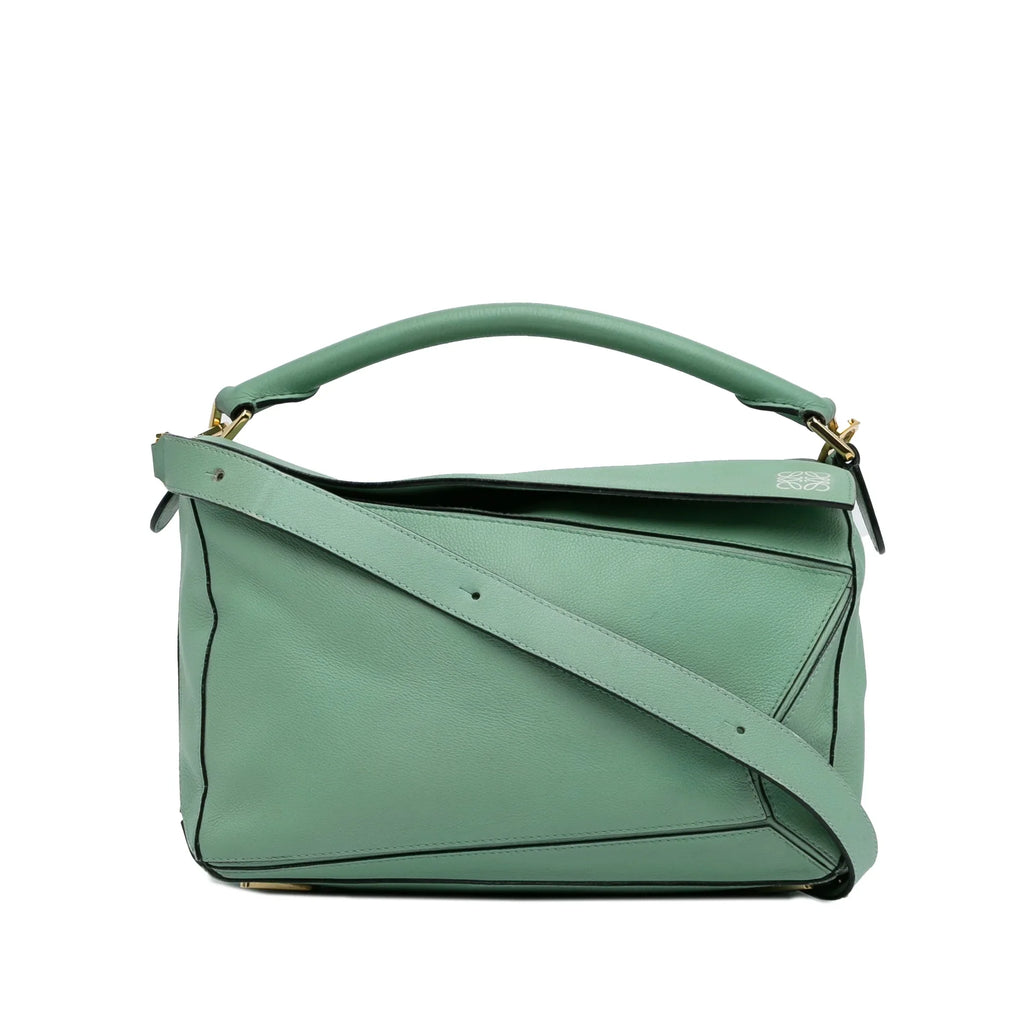 Satchel Puzzle Unisex LOEWE Leather Green Calf Pre-Owned (Good) Authenticated Medium