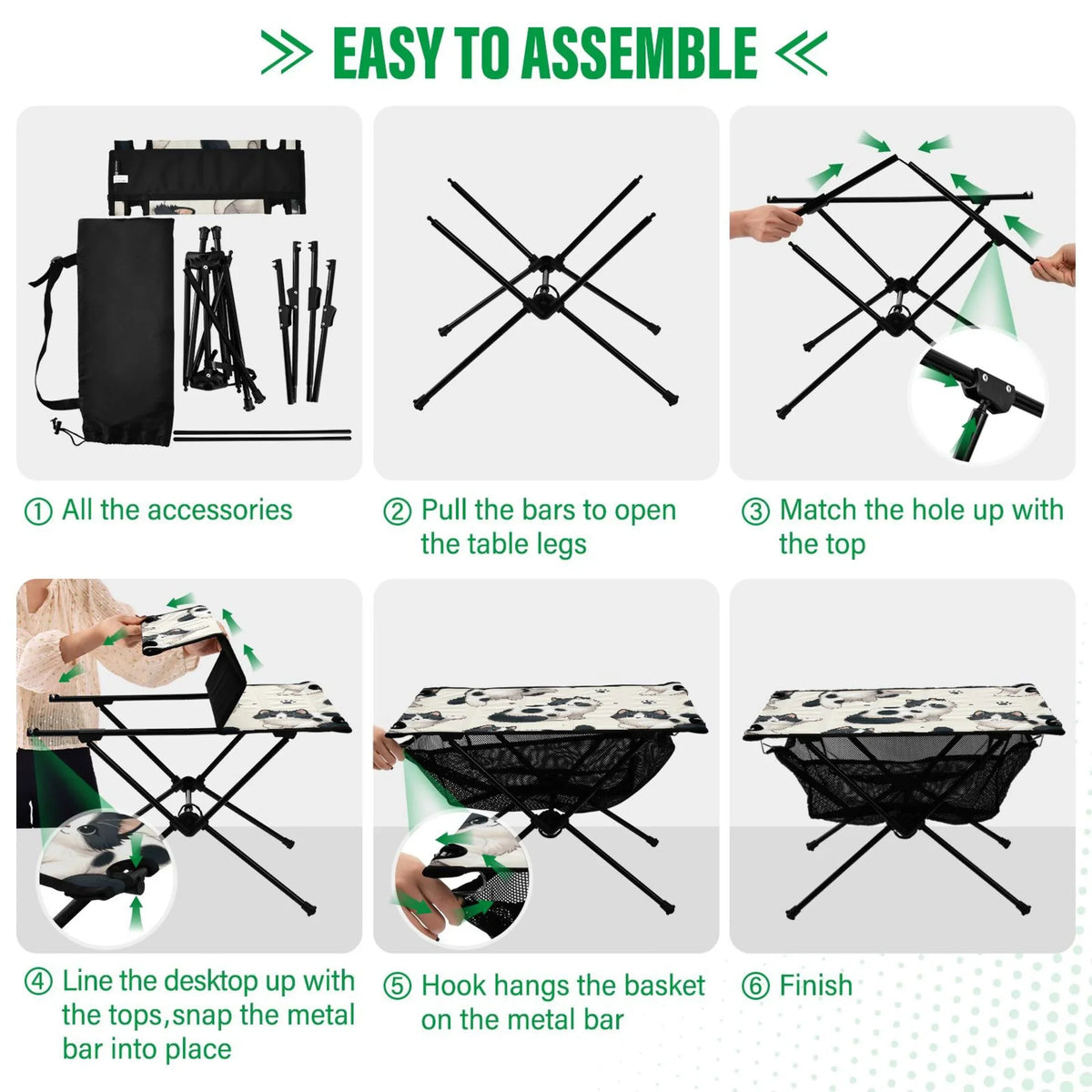 Cat Fishing Outdoor Bag Storage Compact Picnic for Table Table Table Cute Folding with Portable BBQ Camping Beach Travel Footprint