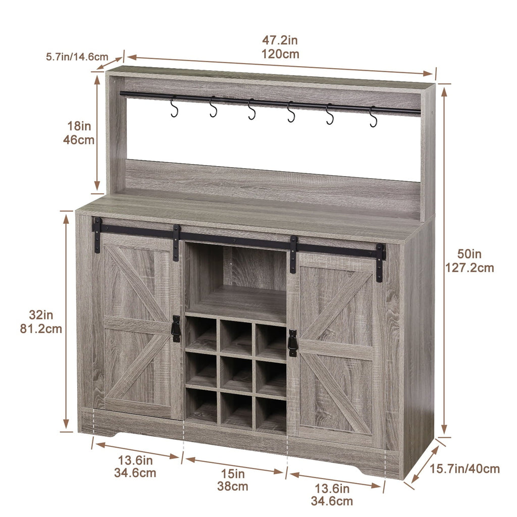 Sideboard Coffee with Buffet Bar Room(Gray) Rack Urban Hooks Cabinet 6 Storage,Liquor with for and Dining Kitchen Deco Bar