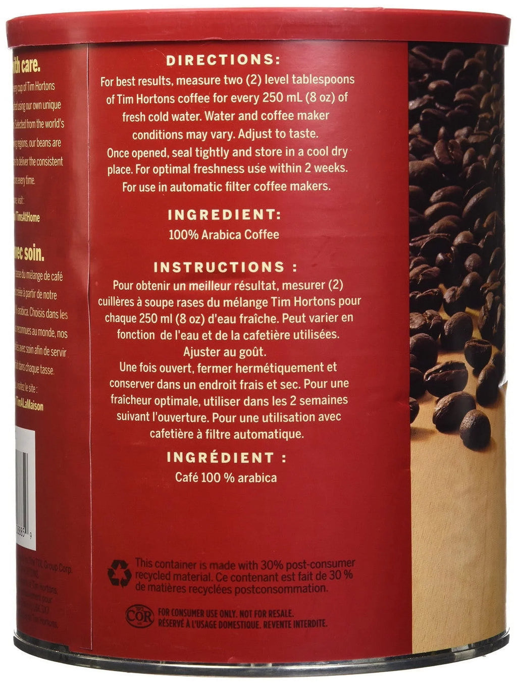 Canada} {Imported Original Tim Hortons Blend,1.36kg/ Extra Coffee, Roast from Large Fine Grind Arabica 48oz., Medium 100%