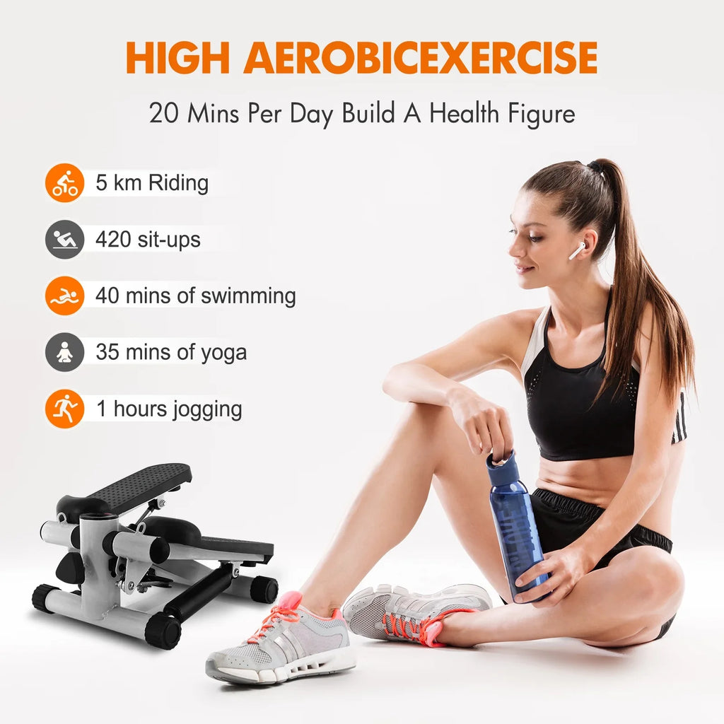 Exercise, Cardio Stepper with Stride Stepper Height Resistance Mini Stepper Equipment Gray for Bands, Stair Adjustable
