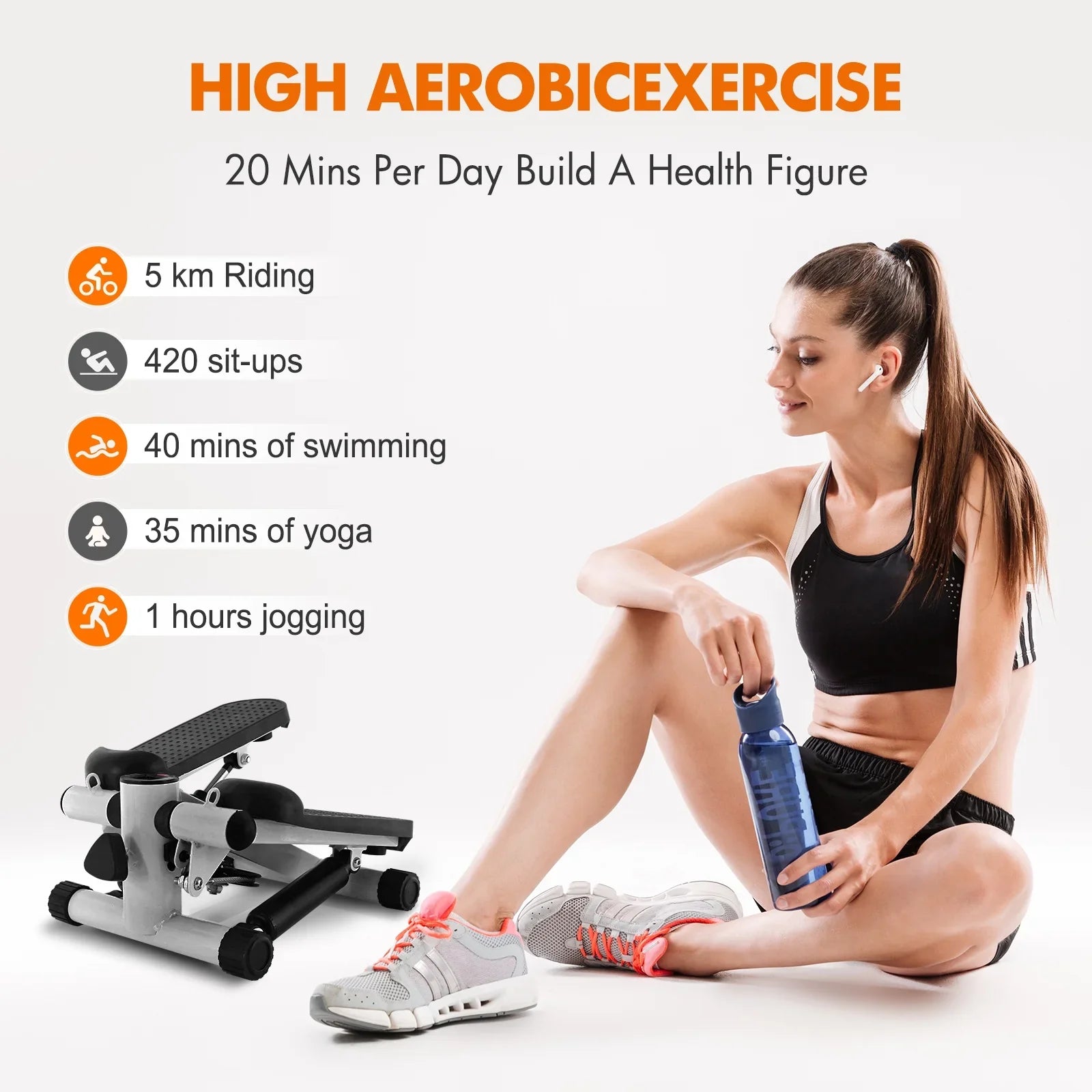 Exercise, Cardio Stepper with Stride Stepper Height Resistance Mini Stepper Equipment Gray for Bands, Stair Adjustable