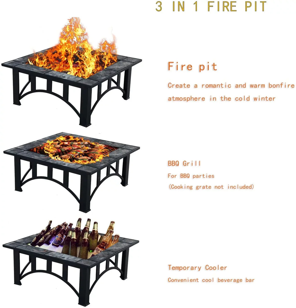 Screen Fire Tabletop and Patio Burning 35'' Tables Heating, Poker Bonfire,Camping,Outdoor Tile for Outside for Grand Wood Spark Pits Patio Square Marble with Fire