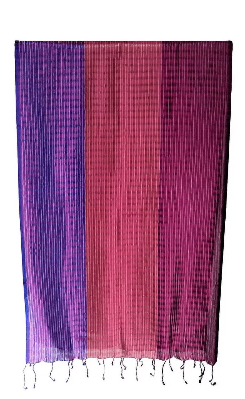 Tricolor Vegan Silk Purple/Pink Striped - Thick Shawl