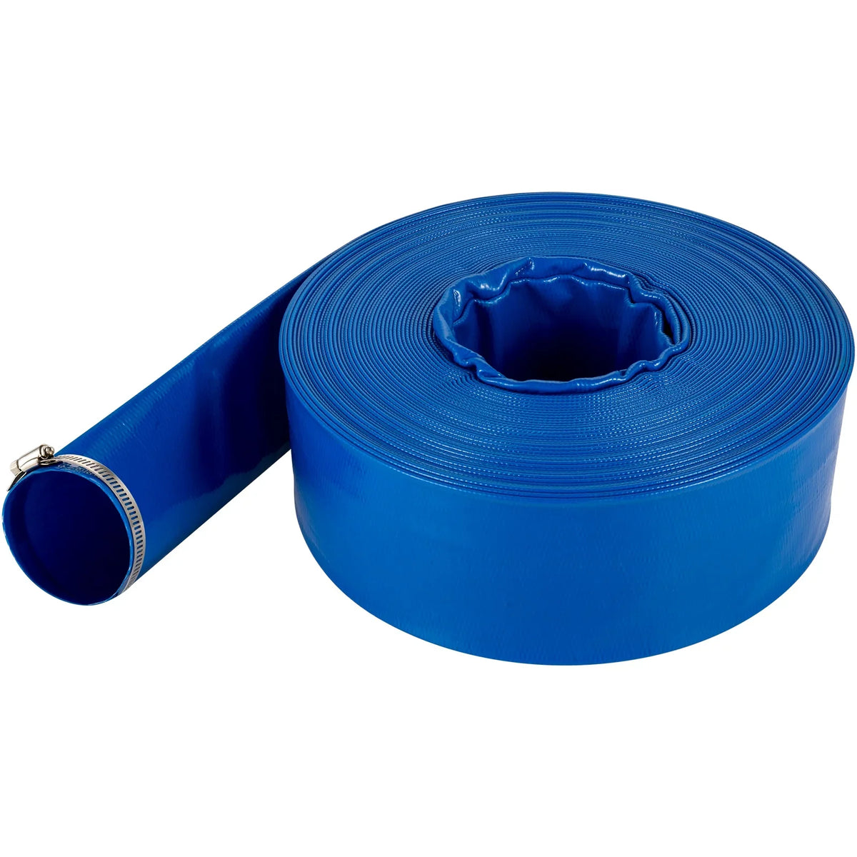 Transfer, Swimming Clamps, 2" Duty Hose Drain Flat 105', PVC Discharge Weather-proof Water Lay with Heavy for & Fabric Backwash BENTISM Ideal & Pool Blue x Hose, Burst-proof, Hose,