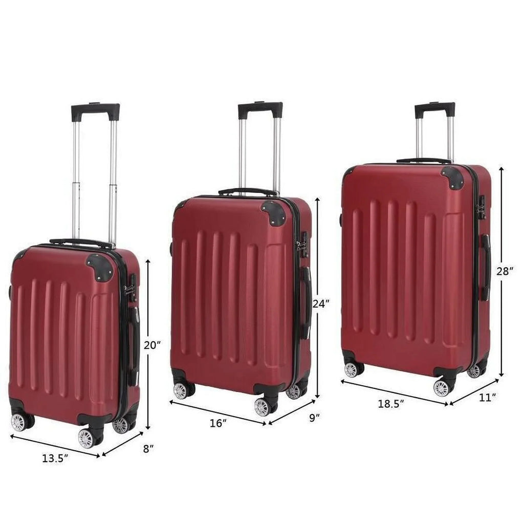 Wine Trolley TSA Lock, Luggage Red, 3-Piece with Set ABS