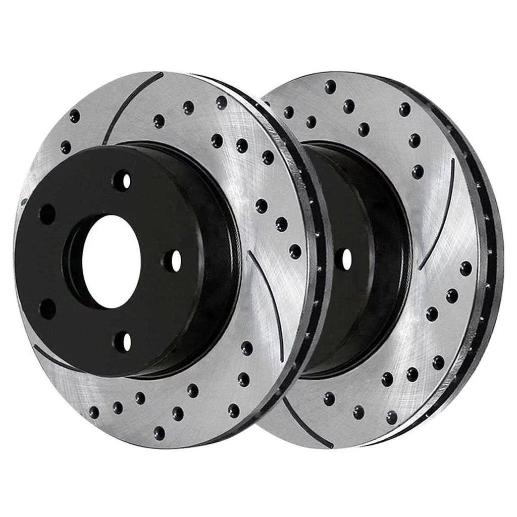 2012 Drilled 2008-2017 1.8L Driver PR63039LR and 2.4L Replacement AWD 2.0L Front 2011 2007-2010 of Side Mitsubishi Passenger FWD AutoShack Lancer Rotors Black Caliber Pair Brake 2 Dodge for Slotted