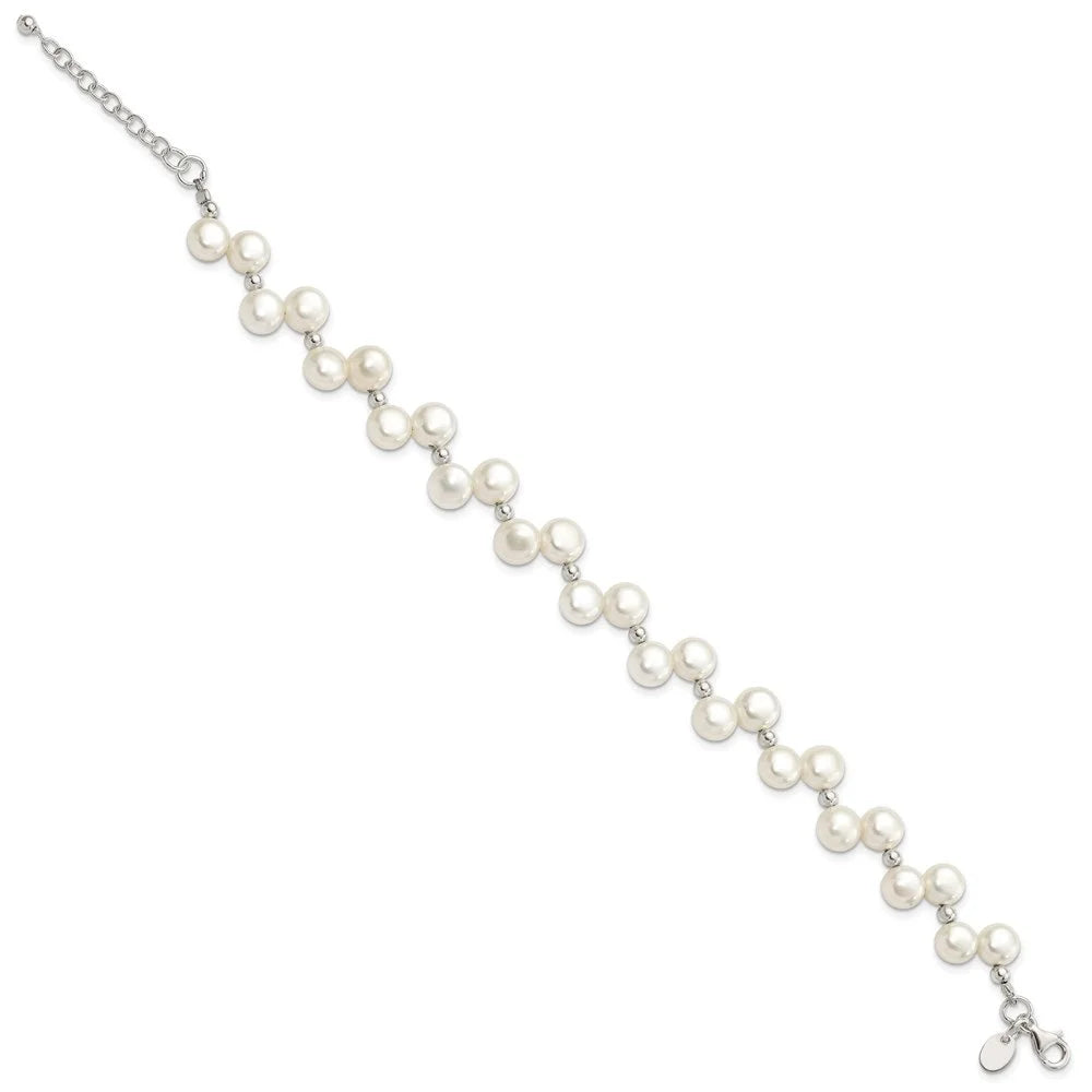 7.5inch Bracelet Sterling Silver for Auriga Fw Cultured Pearl 925 Button Women