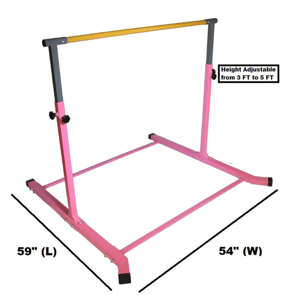 Horizontal Equipment, Gymnastic Star-TD Junior Bar, Adjustable Expandable 3-5 Duty Heavy Durable Curved Home Legs, FT, for and Height Gymnastics, Kids, Bar Pink Kip Strong Training 5