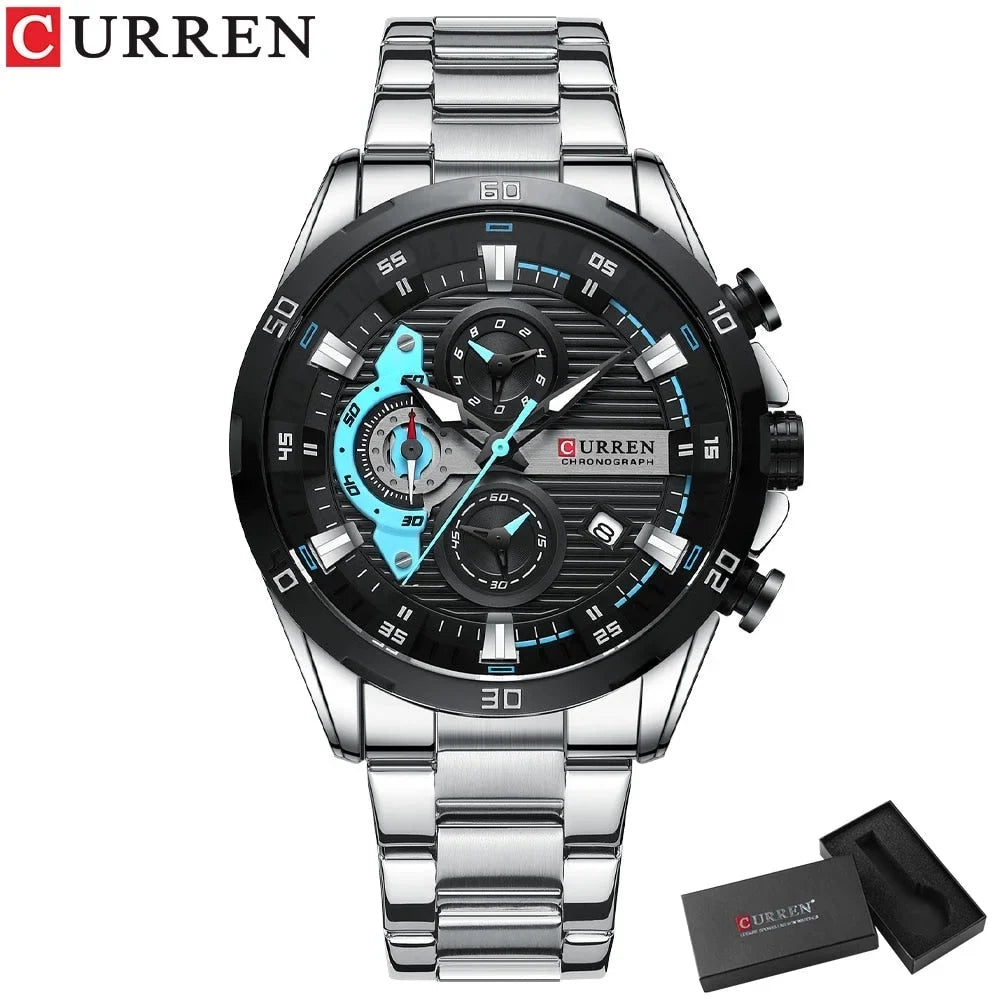 Mens Clock Male Chronograph Wristwatches Steel Fashion for CURREN Luminous Stainless with Watches Creative Dial Casual