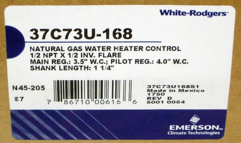 Gas Water B800264 Up White Heater to Rodgers Universal 75, BTU Valve 000 37C73U-168