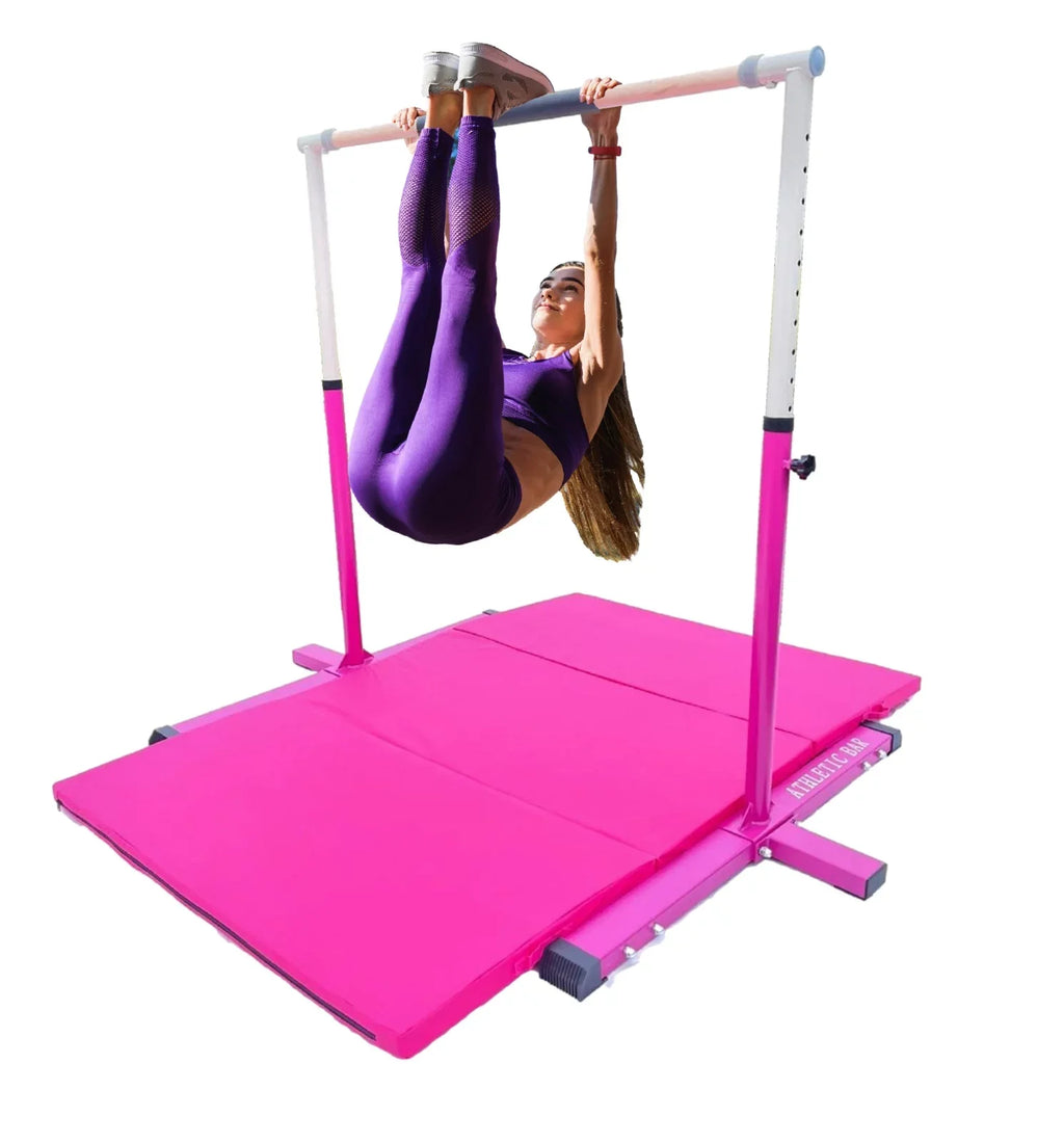 and 3 Bar for Junior Horizontal Bar Mat Bar, Handrail, Cushioned Expandable to FT Athletic Gymnastics Bar 5 6’x4’ Bar Kids Training Gymnastic with Pink Height Adjustable Kip Gymnasts for Gymnastics