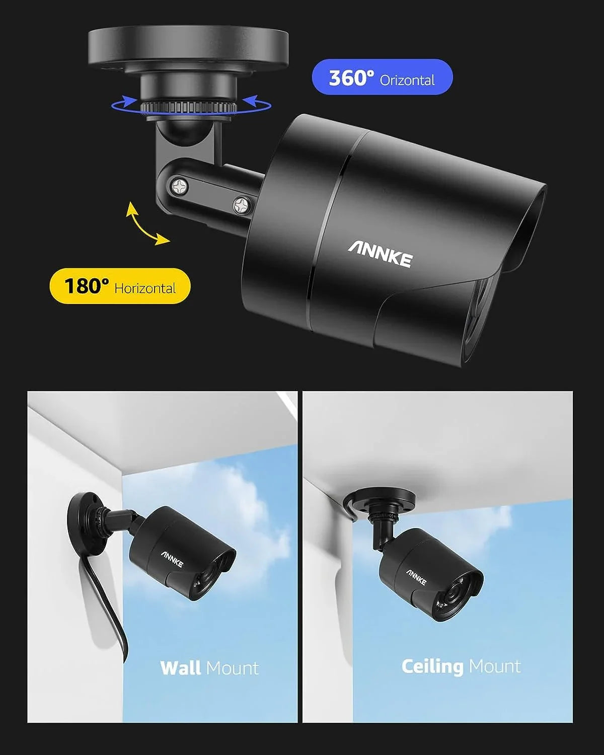 Camera CCTV Security Wired Camera (Power Indoor/Outdoor Included) Analog Bullet Adapter 100ft ANNKE On Add Use, for 4-in-1 1080p AHD/TVI/CVI/CVBS, Black Vision Surveillance Cam, Clear - Not E200 Video Night
