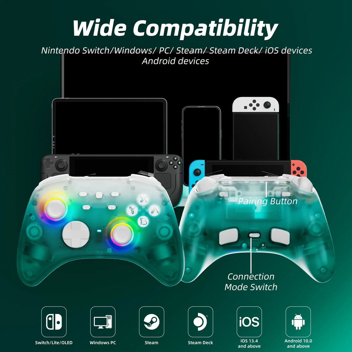 Green and with Upgraded Joysticks Hall Super Triggers Mario Nintendo Party Game Disc Switch Switch/PC/IOS/Android/Steam Pro Controller for & Effect