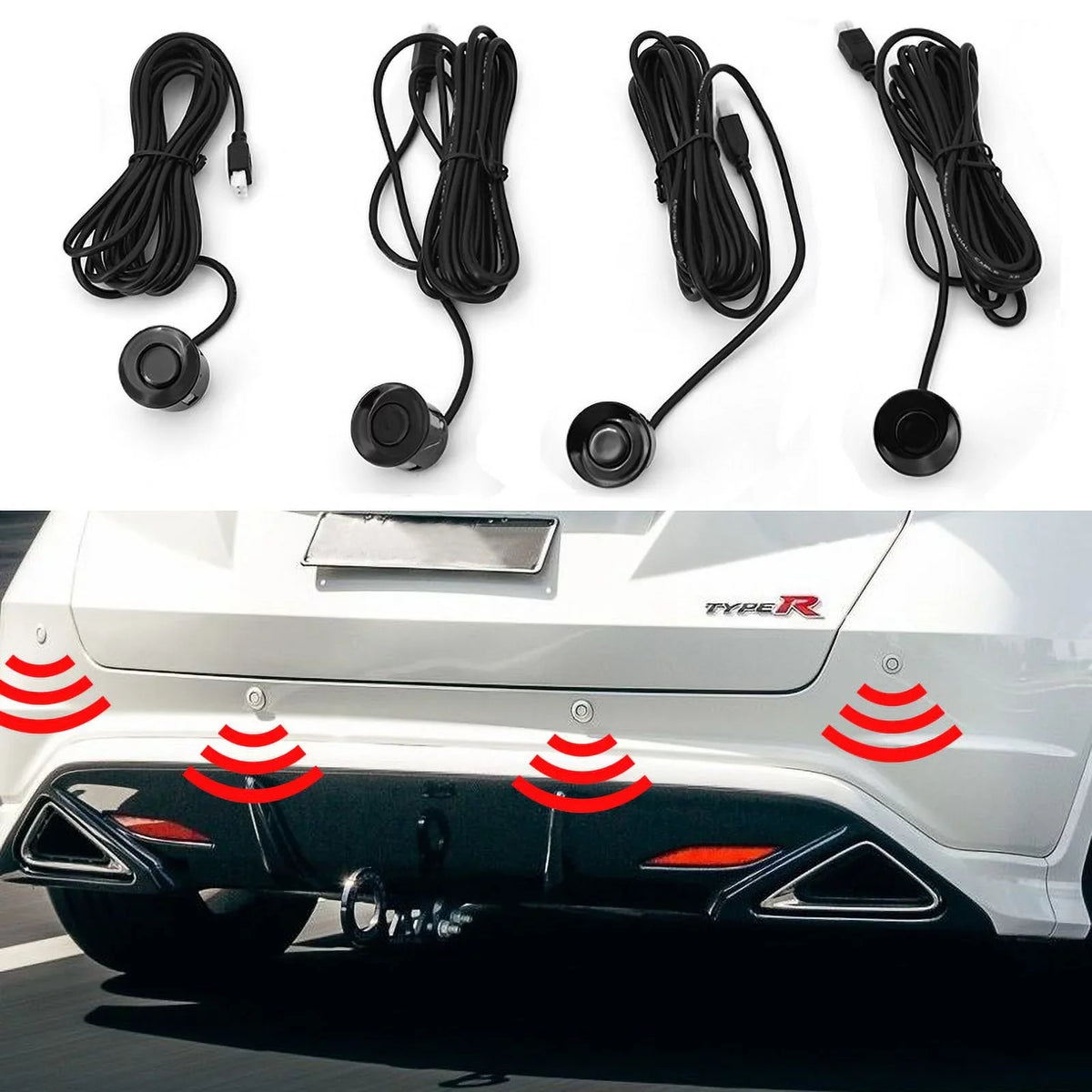 Parking beeps, Radar Diameter 4 Sensor Detection Cable) 2.3M Packs Car Backup Distance:30~150CM, X60D Buzzer System, (Black) Waterproof Reverse Sensors (22mm