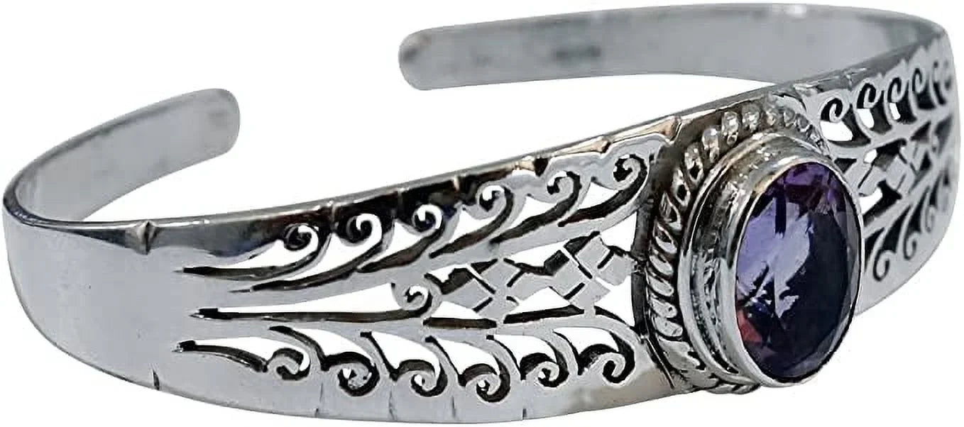Gifts Women, Amethyst Sterling Gemstone Jewelry Fashion Designer Purple Bracelet 925 Adjustable Genuine Handmade Genuine for for Bracelets, Men Cuff Silver