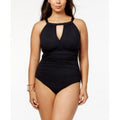 High-Neck Ralph Lauren P Keyhole Swimsuit, Lauren Plus One-Piece BLACK S US Size