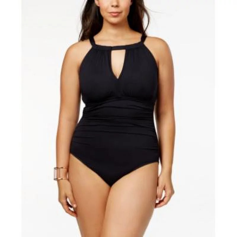 High-Neck Ralph Lauren P Keyhole Swimsuit, Lauren Plus One-Piece BLACK S US Size