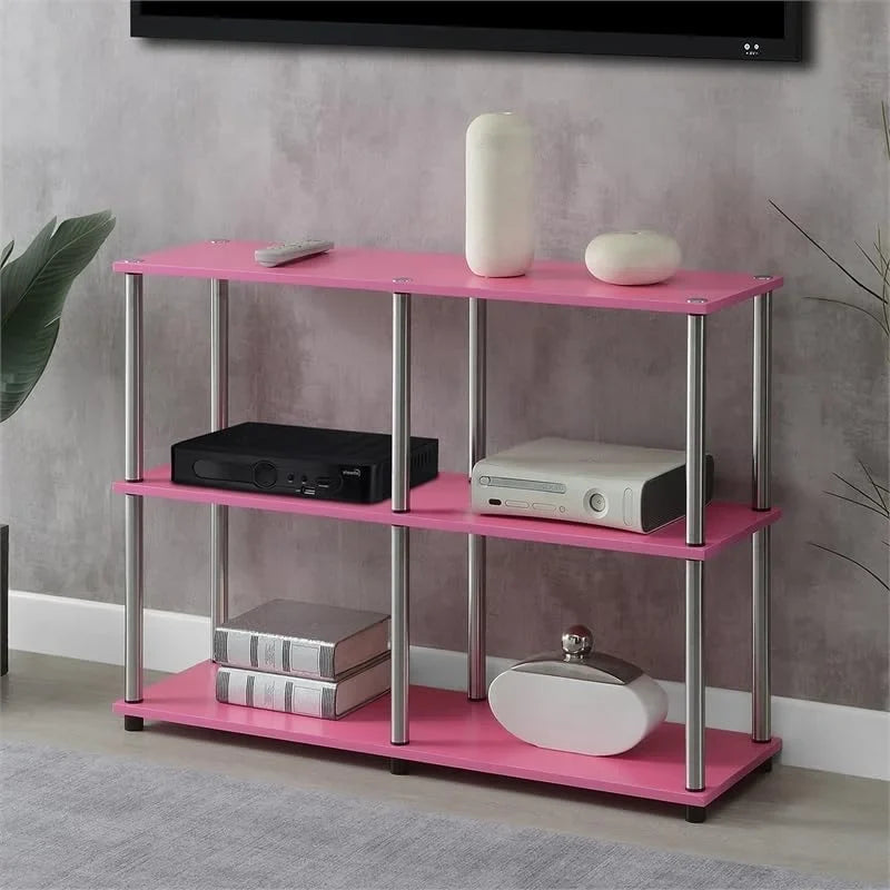 Shelves Finish Wood No-Tools Table in Console with Pink