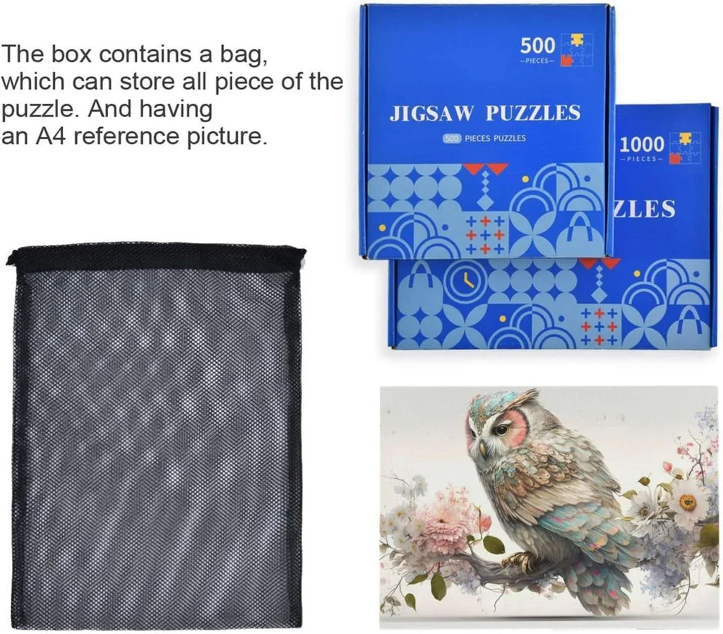 500 Bag, Zigsaw Puzzle for Parents Friends Gift with Jigsaw Art Kids Wood Composite for Paper Puzzle, Adults, PCS Challenging Floral Family Brain Game Fun Storage Exercise Material Owl