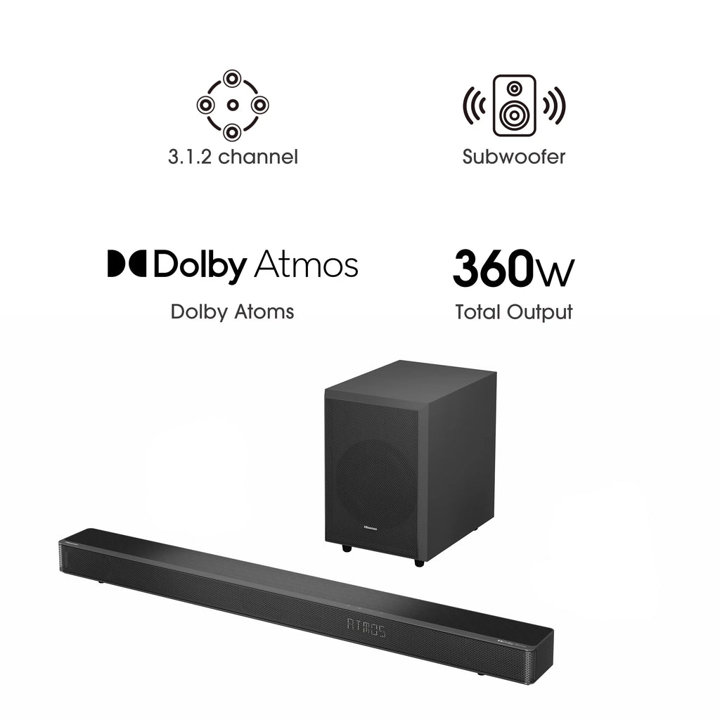 and (AX3120G) Subwoofer* Hisense Atmos (Refurbished) Dolby Soundbar with Wireless 360W Ch Restored 3.1.2