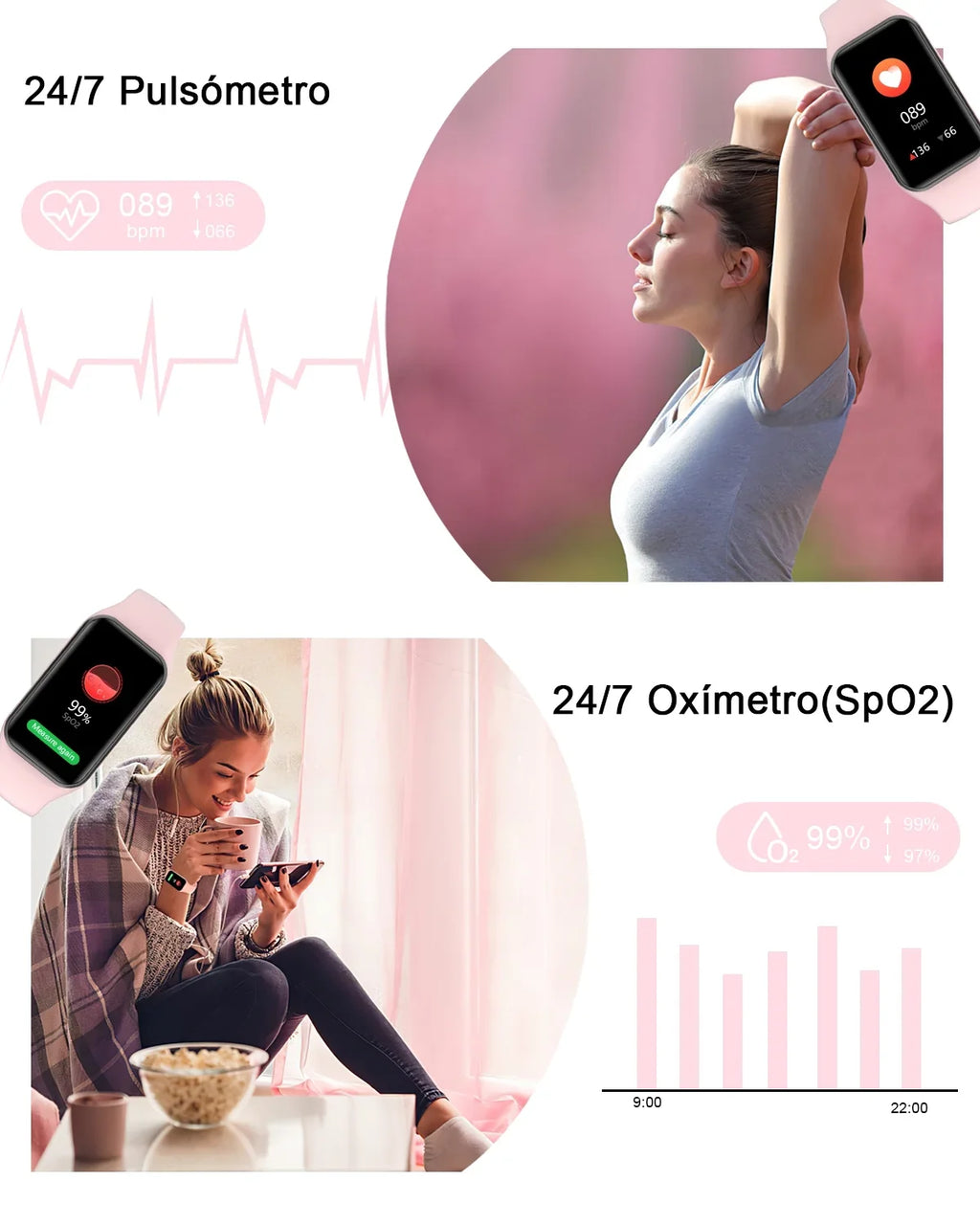 Smart HD Pedometer, with Android Waterproof, Tracker iOS,Pink 1.47 Compatible and Inch Calorie Modes Sports Men 24 Fitness , Watch - IP68 for Women Screen,with