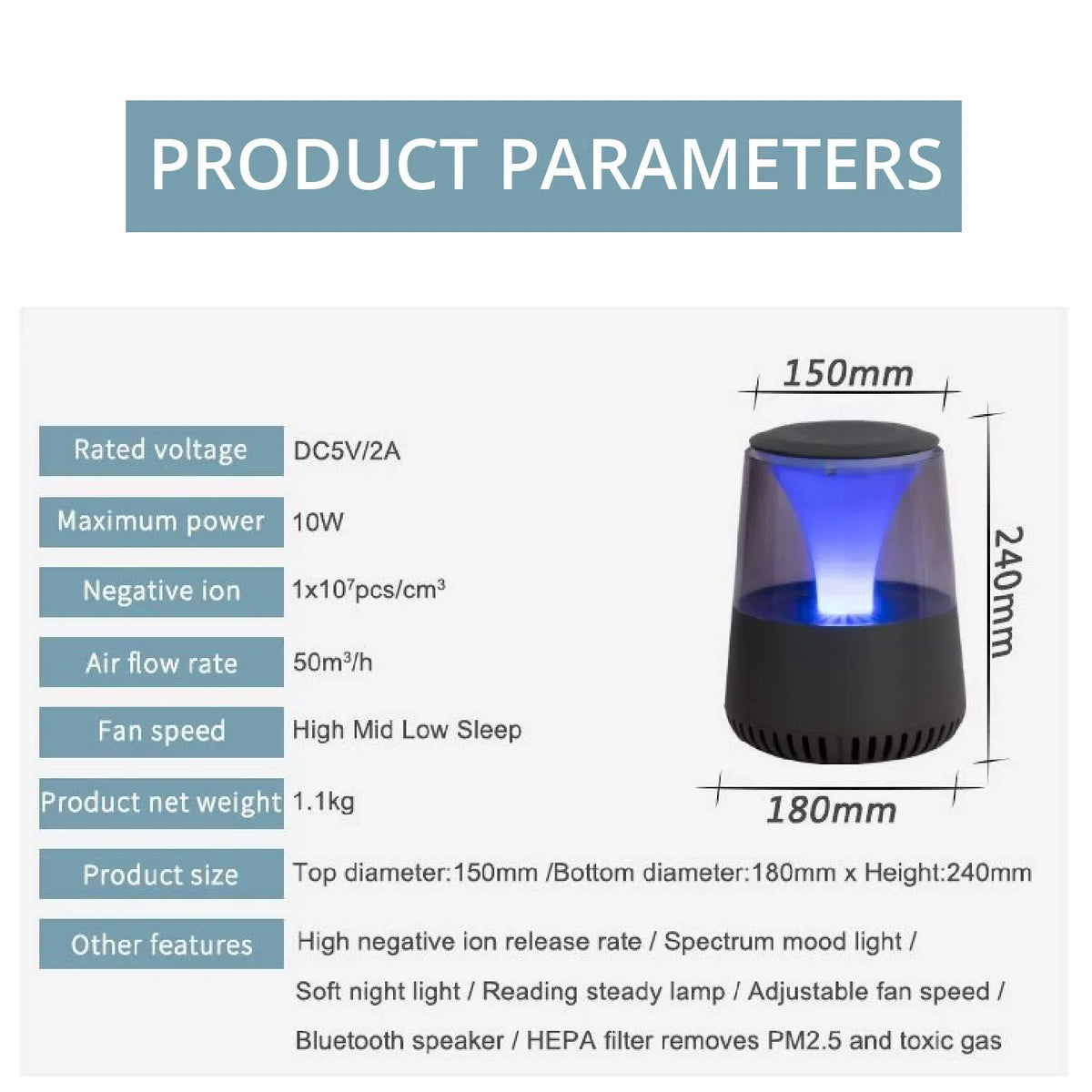 Settings HEPA Filter Quiet Air with Operation, WBM Smart Fan Smart AR-04 3 Purifier