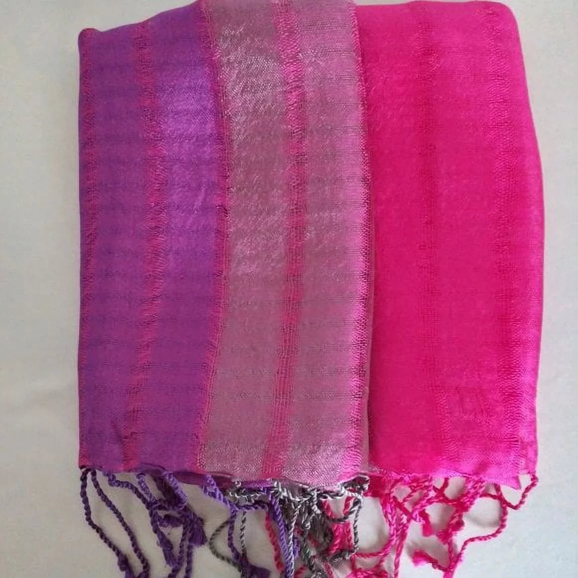 Tricolor Vegan Silk Purple/Pink Striped - Thick Shawl