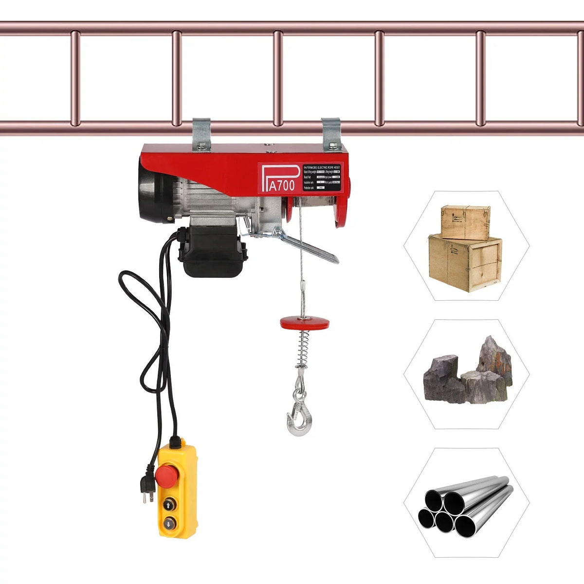 Remote Control Electric Hoist 110V Portable Winch Winch 1543lbs Wire W/ Electric