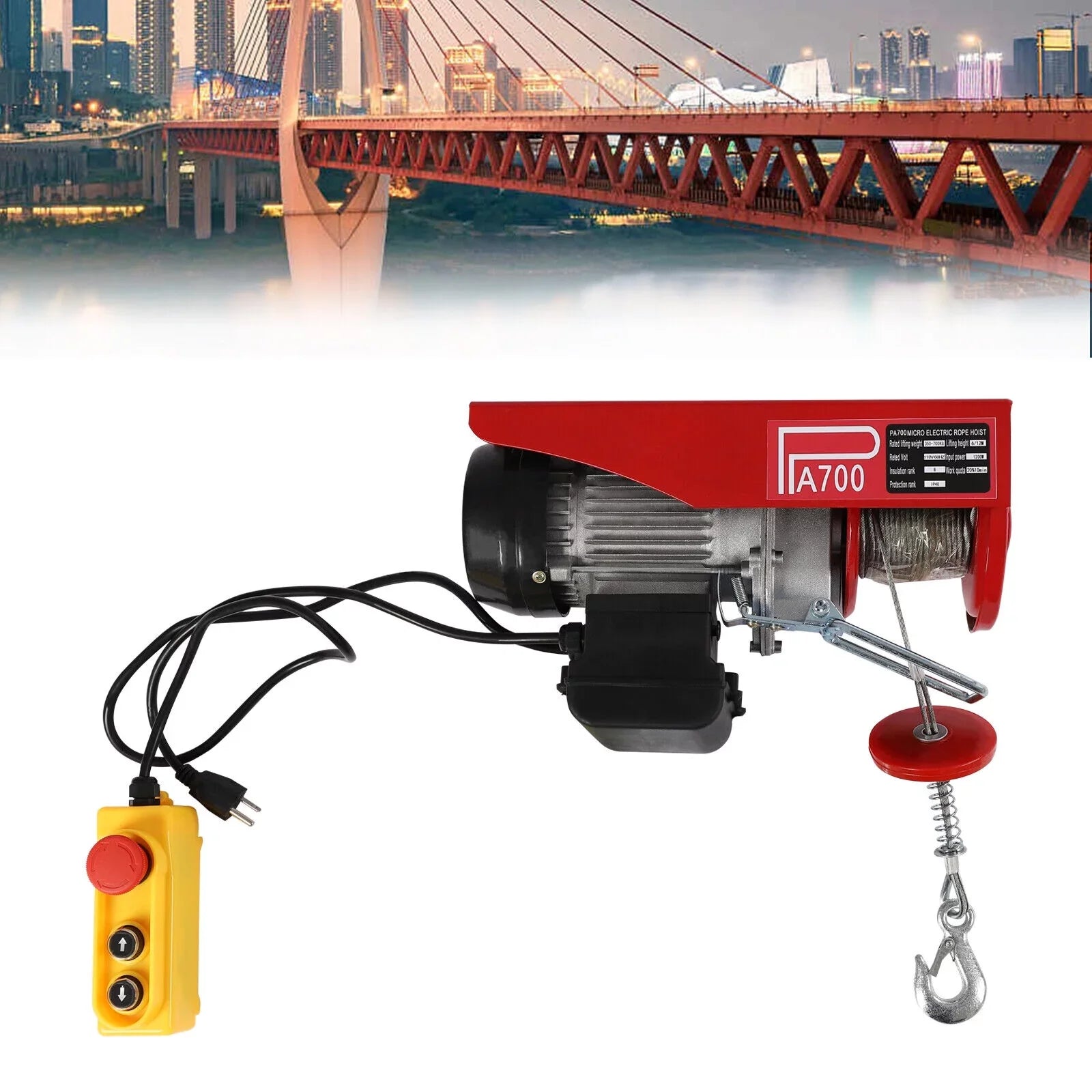Remote Control Electric Hoist 110V Portable Winch Winch 1543lbs Wire W/ Electric