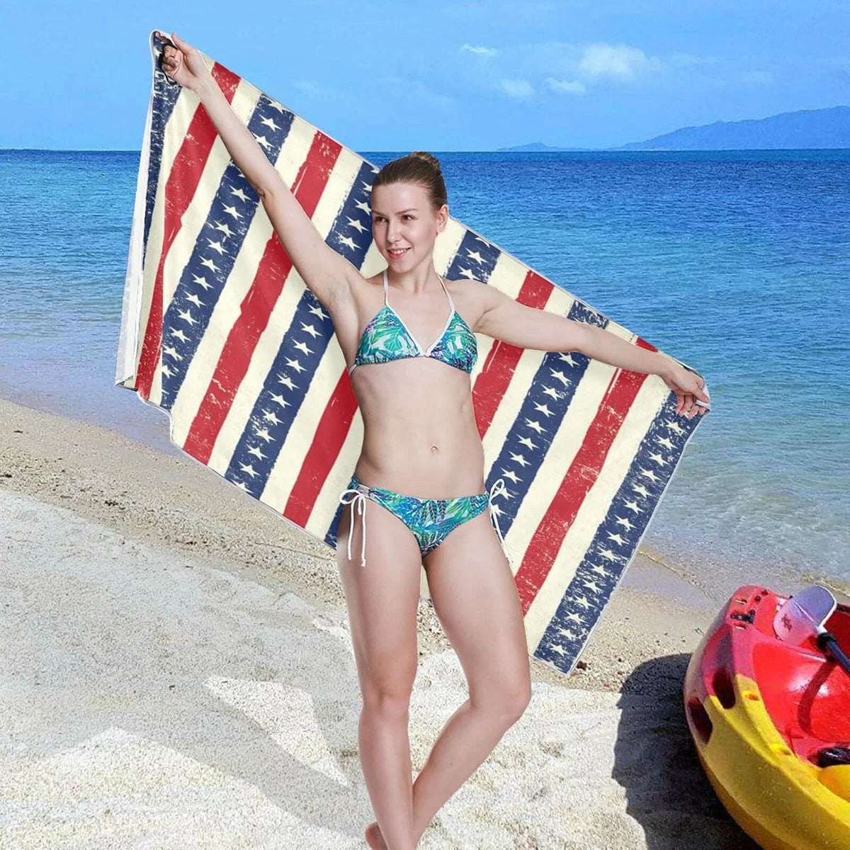 Compact Towel Towels Oversized Lightweight Swimming - American Beach Holiday（90） Super Bestwell for Travel Camping Dry Stripes - Absorbent Flag Towel Quick